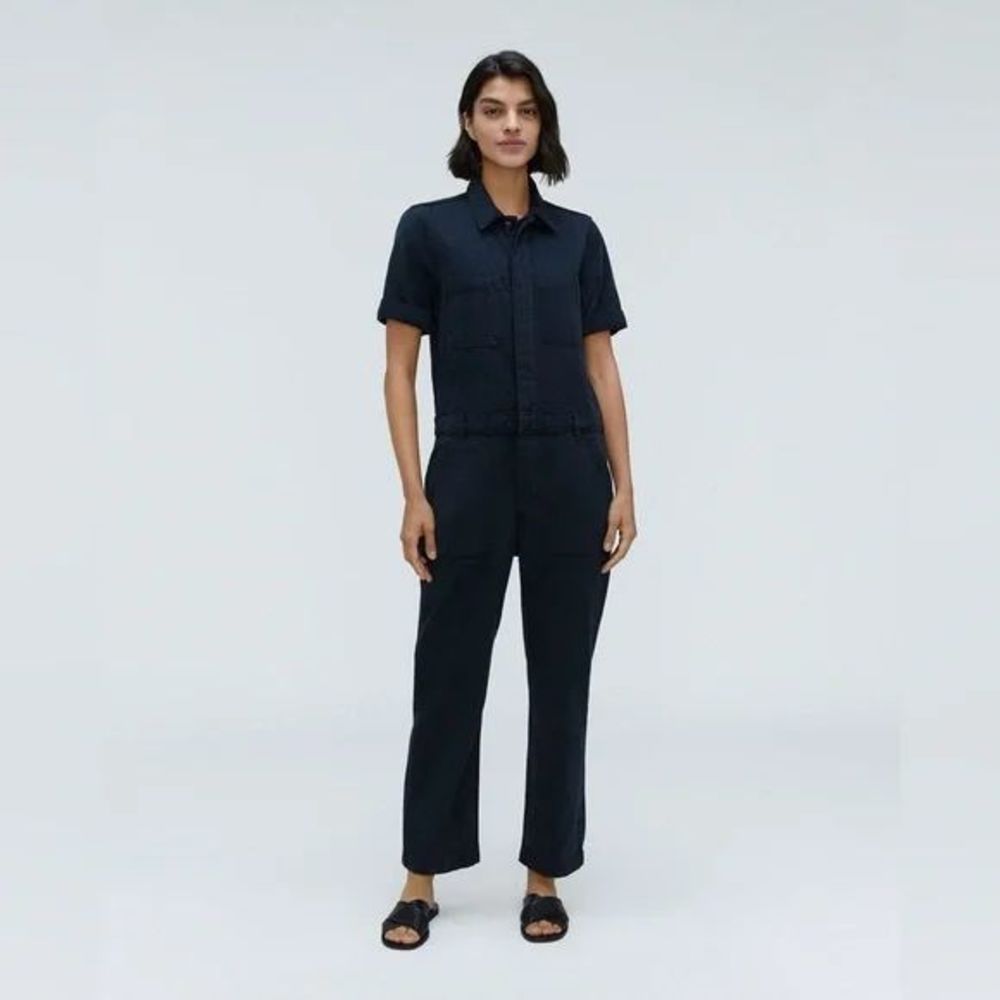 EVERLANE NWT The Supersoft Jean Coverall 14 Dark Wash Navy Blue Jumpsuit Button